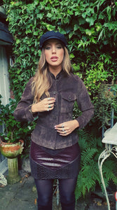 Brown Suede Buttoned Jacket