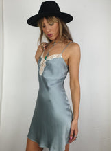 Load image into Gallery viewer, Ice blue silk slip with white lace
